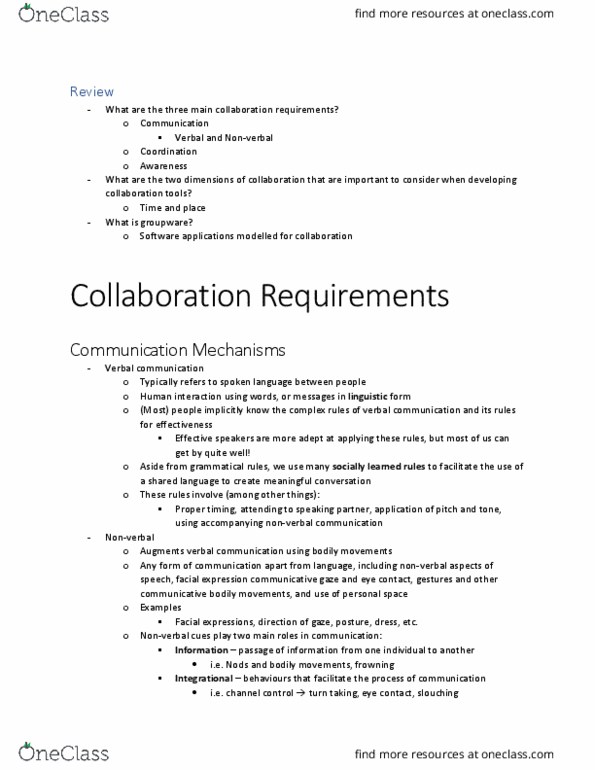 CIS 3250 Lecture Notes - Lecture 17: Nonverbal Communication, Collaborative Software, Linguistics thumbnail