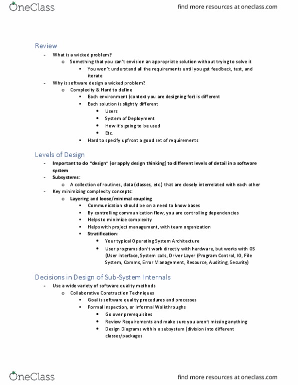 CIS 3250 Lecture Notes - Lecture 23: Wicked Problem, User Interface, Usability Testing thumbnail