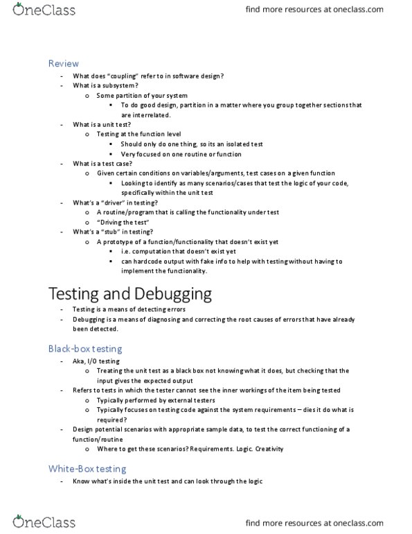 CIS 3250 Lecture Notes - Lecture 24: Unit Testing thumbnail