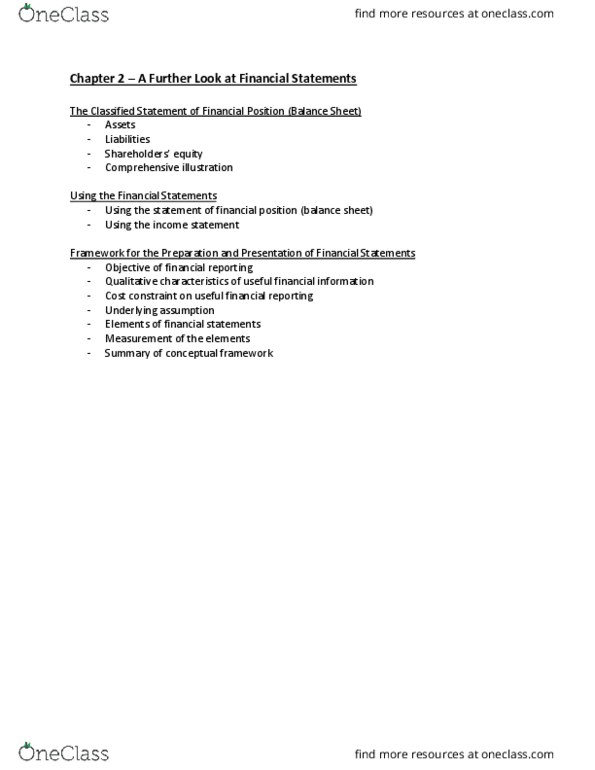 Business Administration 2257 Chapter Notes - Chapter 2: Conceptual Framework, Financial Statement, Current Liability thumbnail