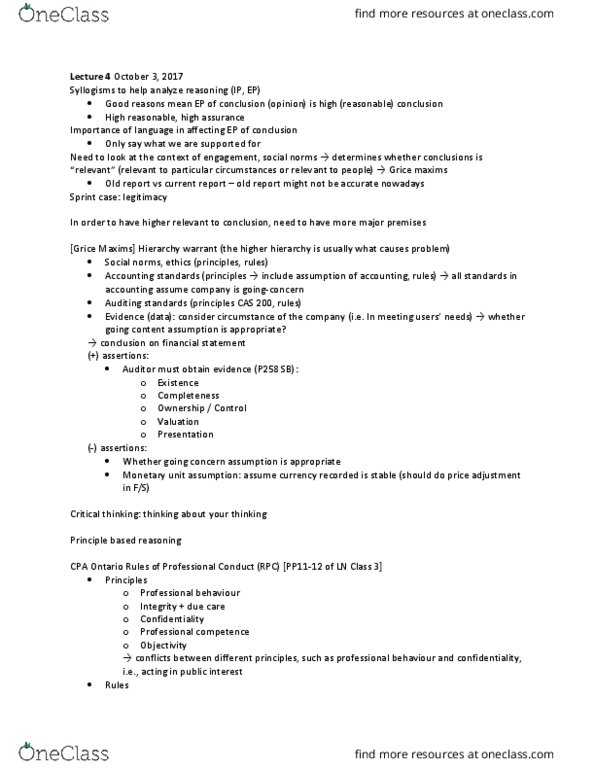 RSM423H1 Lecture Notes - Lecture 4: Financial Statement, Critical Thinking, Analytical Review thumbnail