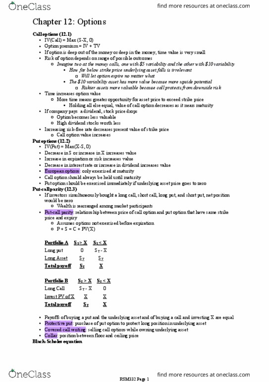 RSM332H1 Chapter Notes - Chapter 12: Call Option, Downside Risk, Put Option thumbnail