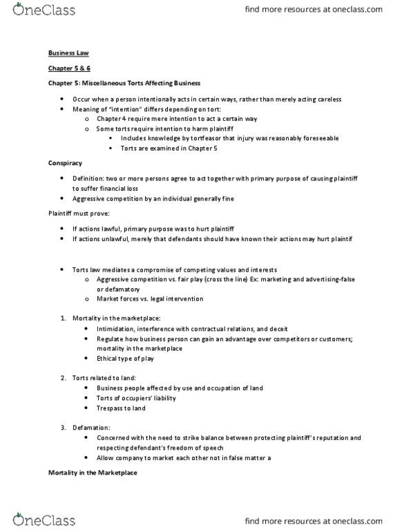 LAW 122 Lecture Notes - Lecture 4: False Advertising, Justifiable Homicide, Risk Management thumbnail