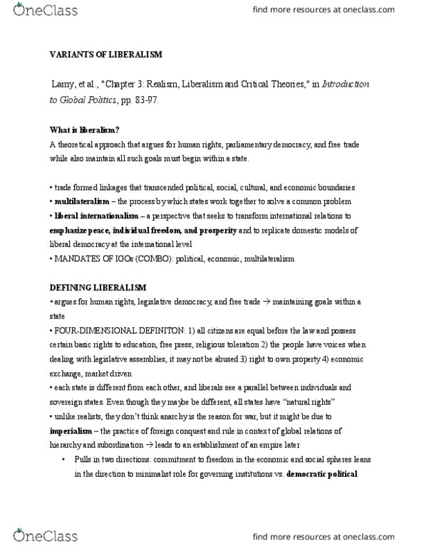 POL SCI 41A Chapter Notes - Chapter 3: Liberal Democracy, Liberal Internationalism, Multilateralism thumbnail