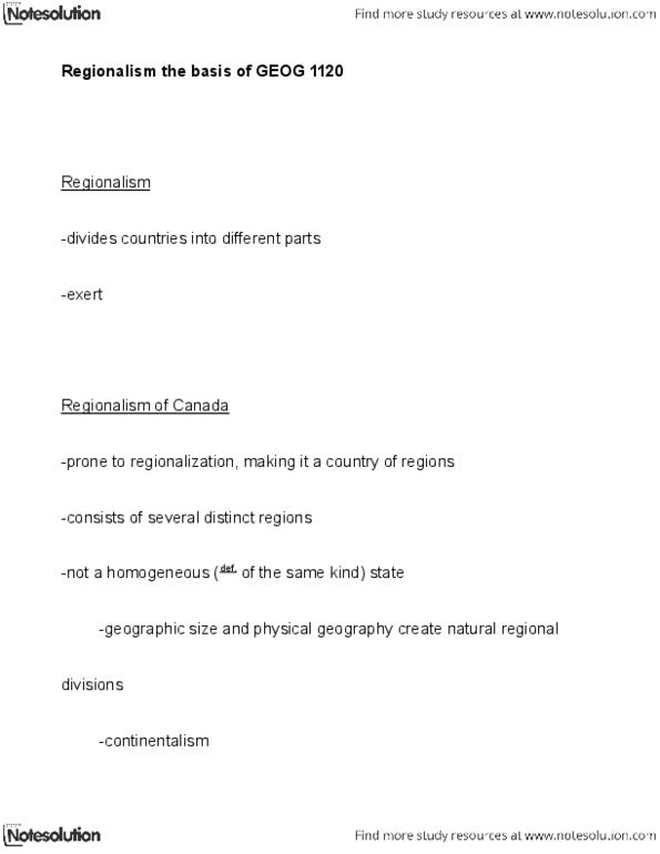 GEOG 1120 Lecture Notes - Central Canada, Visible Minority, Continentalism thumbnail