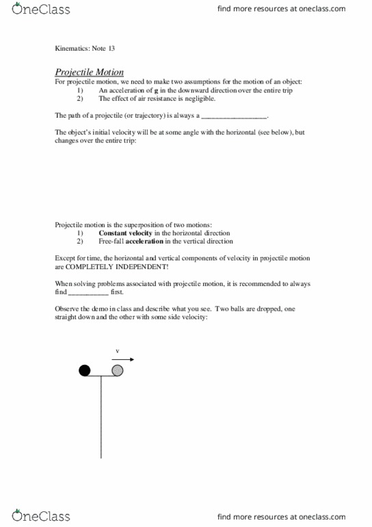 CHEM 1R03 Lecture Notes - Lecture 5: Projectile Motion thumbnail