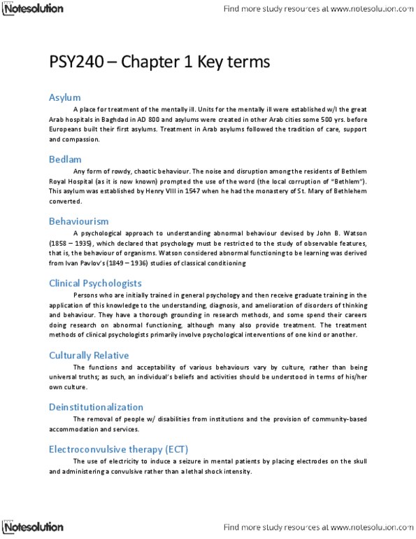 PSY240H5 Chapter Notes -Trepanning, Philippe Pinel, Psychopathology thumbnail