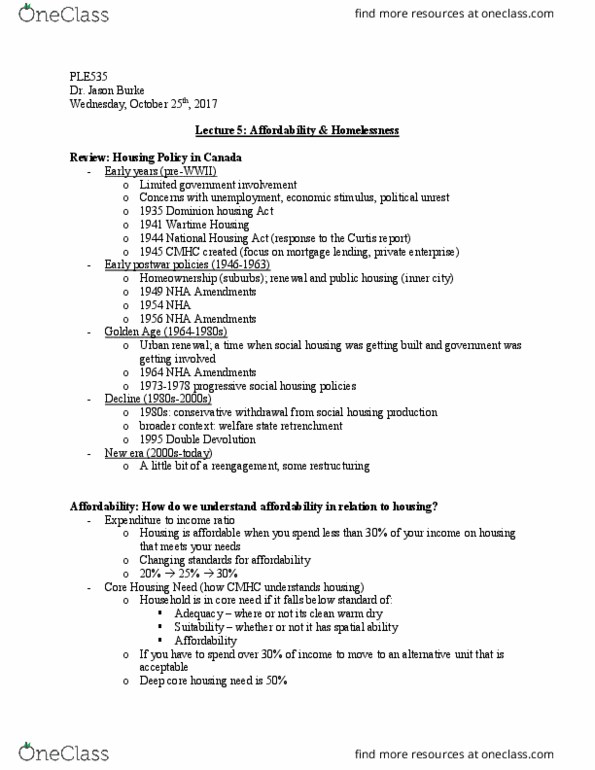 PLE 535 Lecture Notes - Lecture 5: Social Safety Net, Jason Burke, Affordable Housing thumbnail