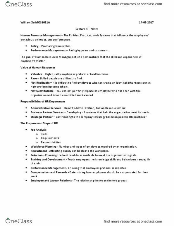 Management and Organizational Studies 1021A/B Lecture Notes - Lecture 1: Organizational Behavior, Protected Group, Absenteeism thumbnail