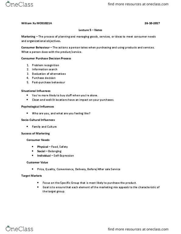 Management and Organizational Studies 1021A/B Lecture Notes - Lecture 5: Marketing Mix, Monopolistic Competition, Level Of Measurement thumbnail