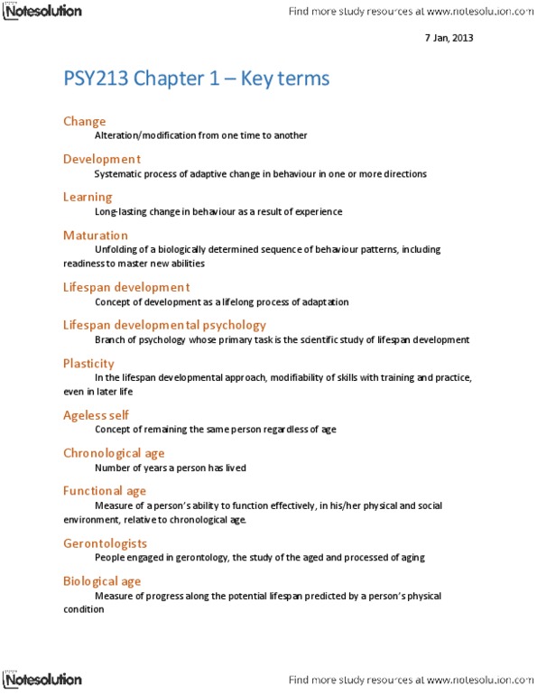 PSY313H5 Chapter Notes -Ageism, Geriatrics, Developmental Psychology thumbnail