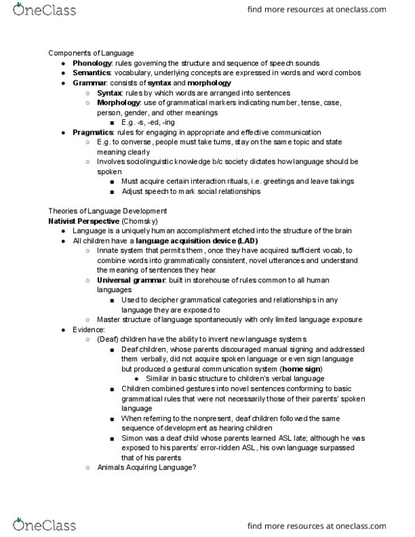 PSYCH 130 Chapter Notes - Chapter 9.1: Language Acquisition Device, Sign Language, Human Accomplishment thumbnail