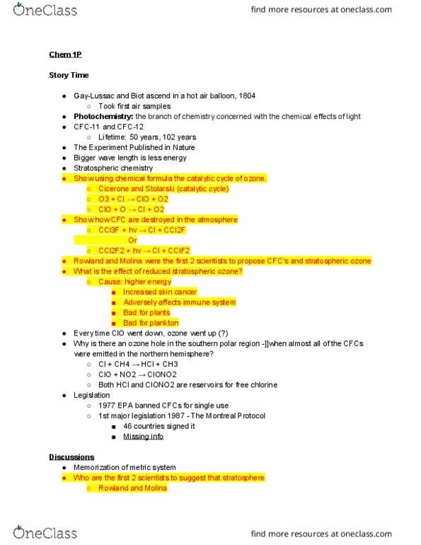 CHEM 1P Lecture Notes - Lecture 3: Hot Air Balloon, Catalytic Cycle, Trichlorofluoromethane thumbnail