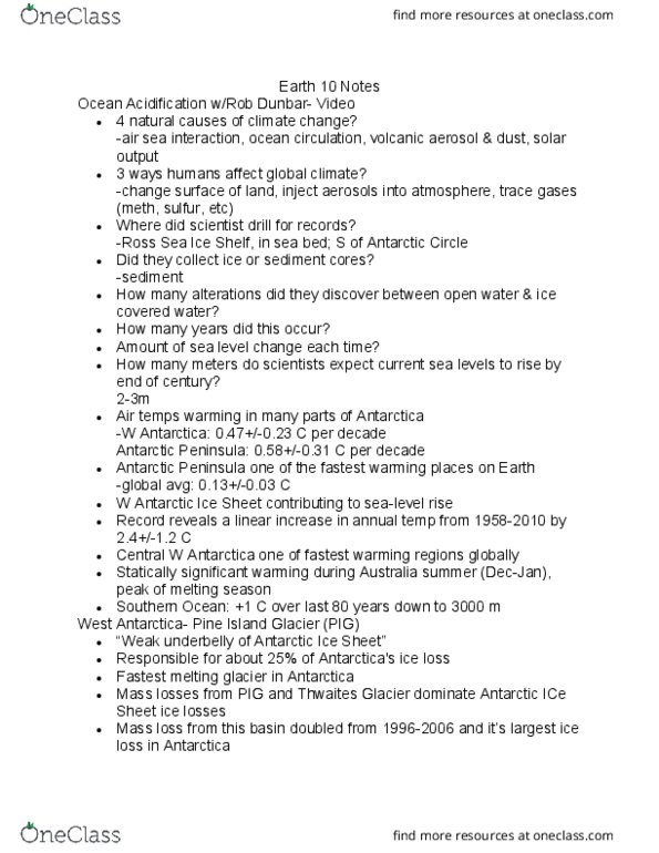 EARTH 10 Lecture Notes - Lecture 15: Pine Island Glacier, Antarctic Ice Sheet, Thwaites Glacier thumbnail