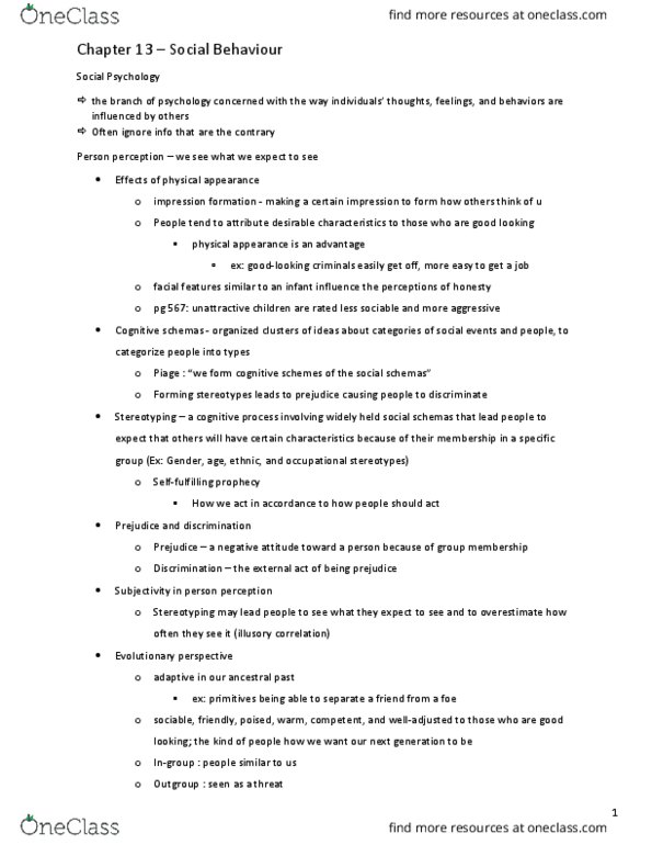 PSYC 1002 Lecture Notes - Lecture 13: Illusory Correlation, Social Perception, Impression Formation thumbnail