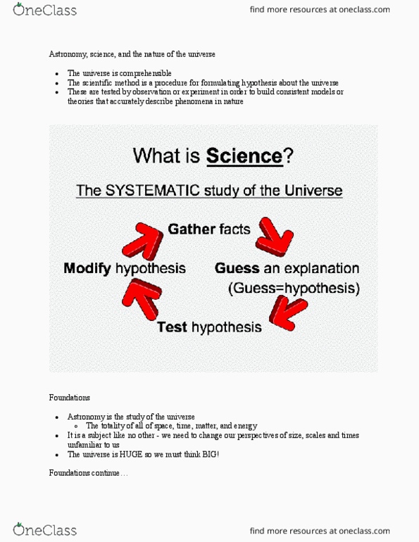 PCS 181 Lecture Notes - Lecture 1: Scientific Method, Big Bang, Astronomical Unit thumbnail