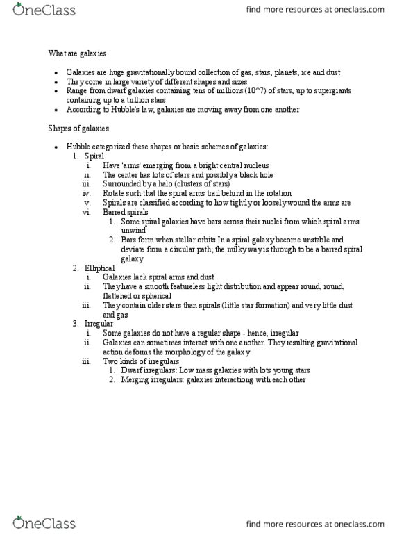 PCS 181 Lecture Notes - Lecture 4: Barred Spiral Galaxy, Spiral Galaxy, Low Mass thumbnail