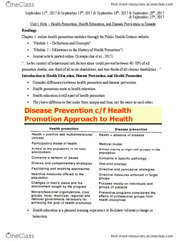 Health Sciences 2250A/B Lecture Notes - Lecture 1: Health Promotion, Hpv Vaccines, Health Education thumbnail