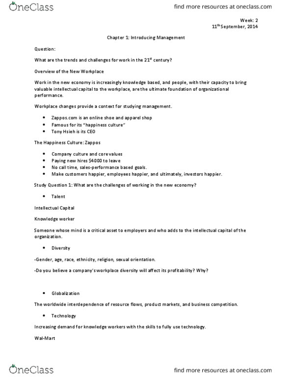 GMS 200 Lecture Notes - Lecture 2: Tony Hsieh, Zappos, Intellectual Capital thumbnail