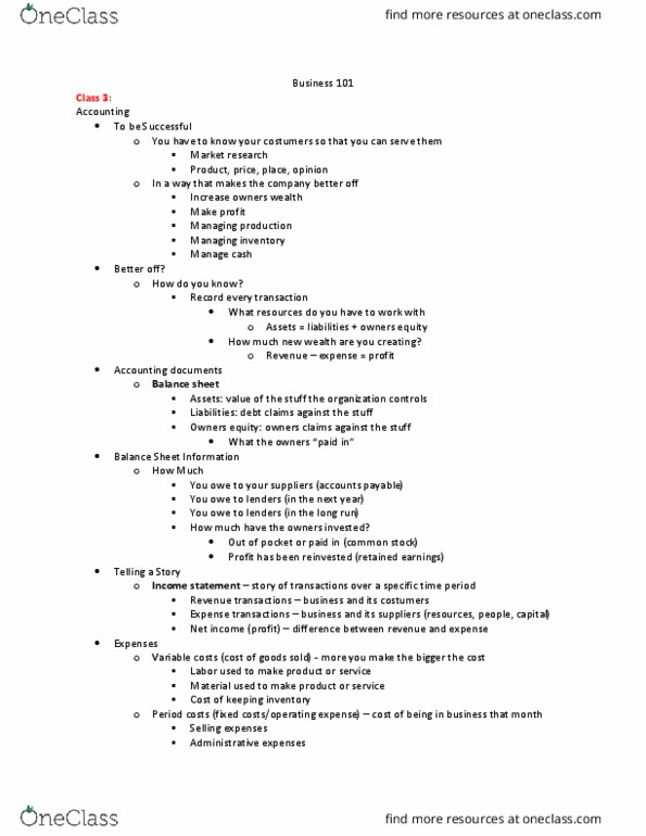 BA 101 Lecture Notes - Lecture 3: Accounts Payable, Balance Sheet, Retained Earnings thumbnail