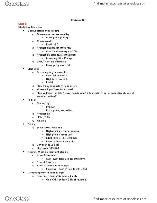 BA 101 Lecture Notes - Lecture 5: Contribution Margin, Total Quality Management, List Of Fables Characters thumbnail