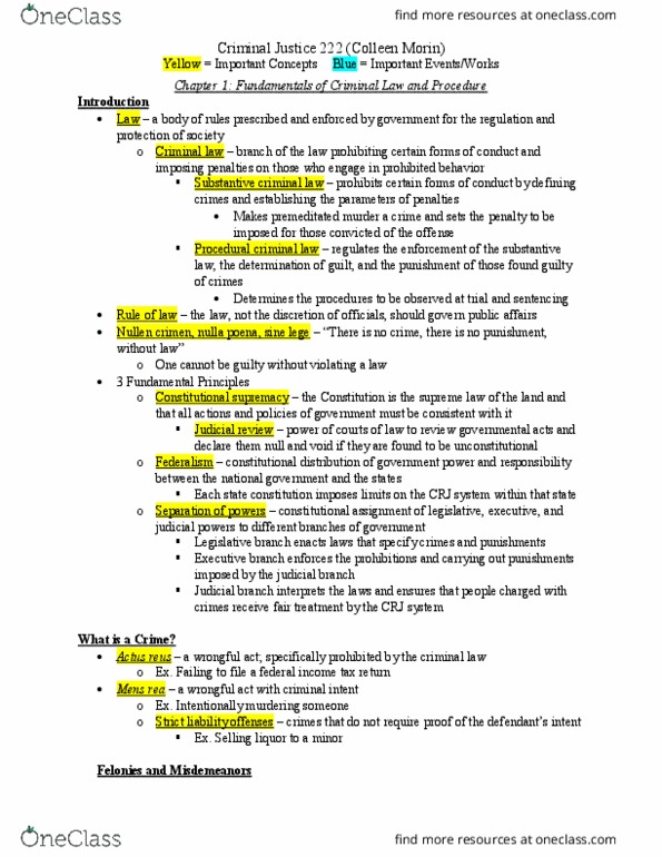 CRJ 222 Chapter Notes - Chapter 1: Jim Crow Laws, Murder, Actus Reus thumbnail