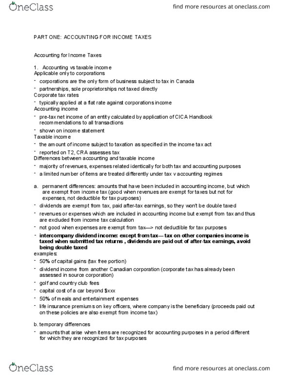 ACCT 3350 Lecture Notes - Lecture 18: Capital Cost Allowance, Income Tax, Income Statement thumbnail