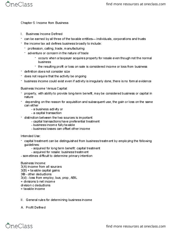 ACCT 3350 Chapter Notes - Chapter 5: Capital Cost Allowance, Property Income, Life Insurance thumbnail