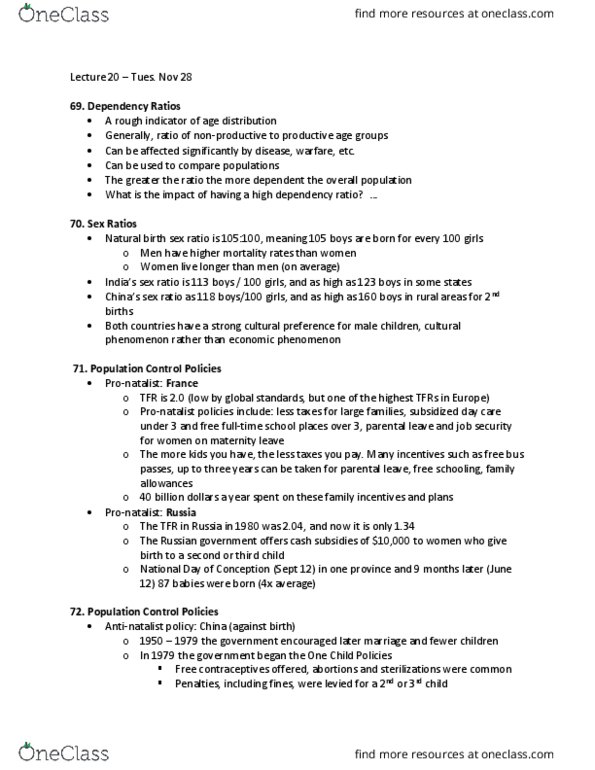 GEOG 1280 Lecture Notes - Lecture 20: One-Child Policy, Dependency Ratio, Parental Leave thumbnail