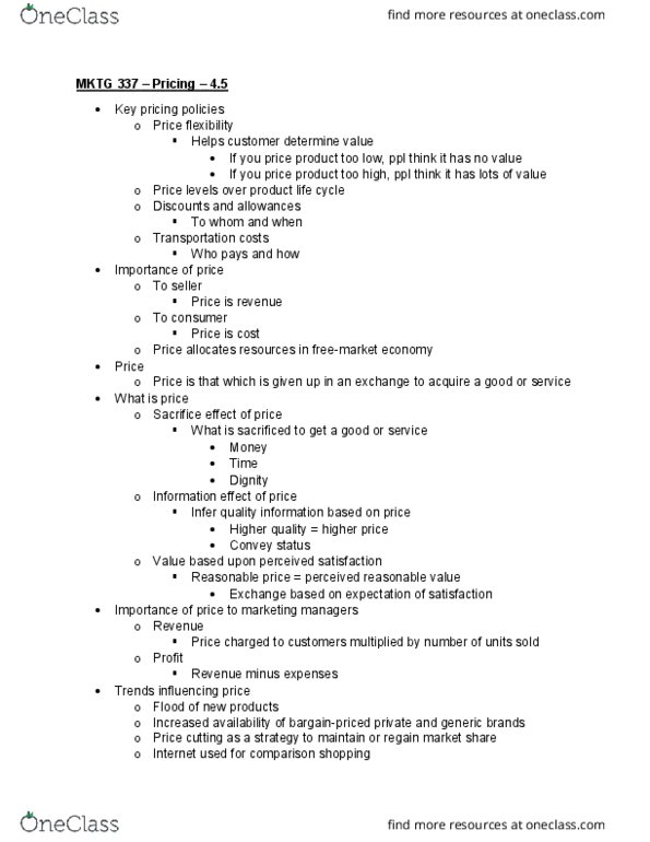 MKT 337 Lecture Notes - Lecture 32: List Price, Breakcore thumbnail