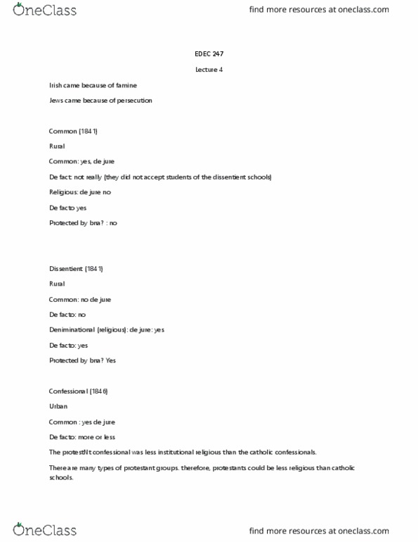 EDEC 247 Lecture Notes - Lecture 4: De Jure, De Facto, Protestantism thumbnail