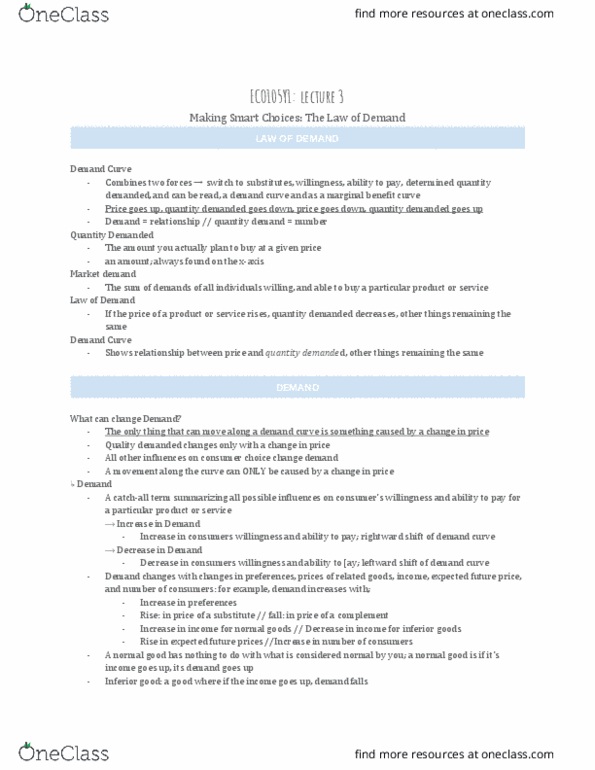 ECO105Y1 Lecture Notes - Lecture 3: Demand Curve, Normal Good, Inferior Good thumbnail