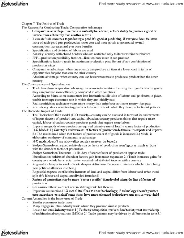 POLI 243 Chapter Notes - Chapter 7: Leontief Paradox, Protectionism, Hegemonic Stability Theory thumbnail