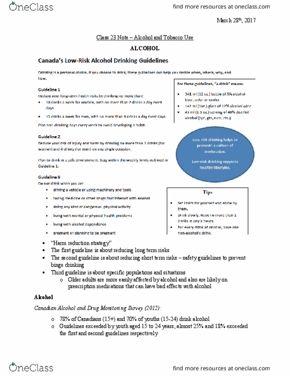 Health Sciences 1001A/B Lecture Notes - Lecture 22: Blood Alcohol Content, Ethanol, Binge Drinking thumbnail