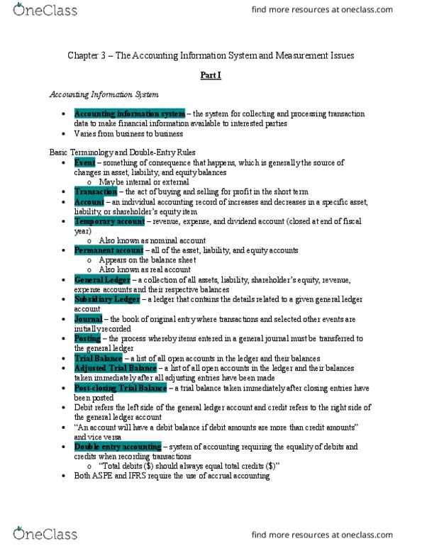 Management and Organizational Studies 3360A/B Chapter Notes - Chapter 3: Double-Entry Bookkeeping System, General Ledger, Trial Balance thumbnail