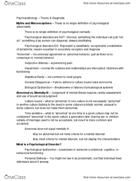 PSYC 1010 Lecture Notes - Lecture 19: Mental Disorder, Learned Helplessness, Posttraumatic Stress Disorder thumbnail