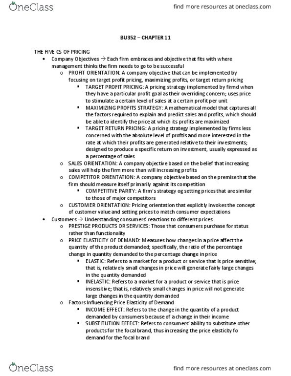 BU352 Chapter Notes - Chapter 11: Marketing, Variable Cost, European Cooperation In Science And Technology thumbnail