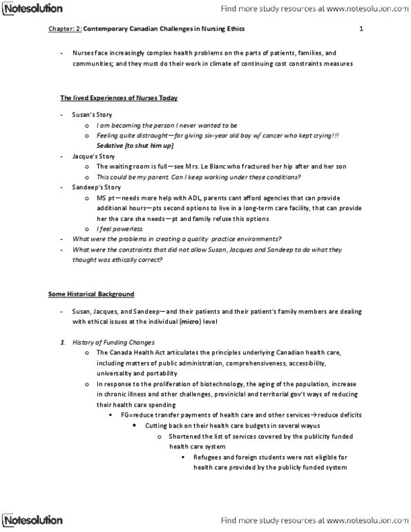 BIOA01H3 Chapter Notes - Chapter 2: Registered Nurse, Health Care In Canada, Health Care Reform thumbnail