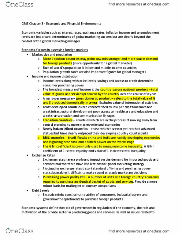 GMS 522 Chapter Notes - Chapter 3: Newly Industrialized Country, Least Developed Countries, Gross Domestic Product thumbnail