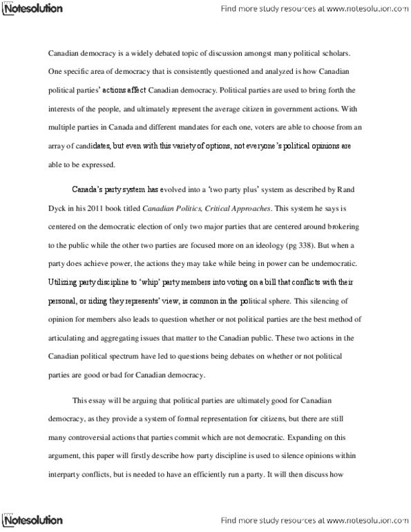 PSCI 2002 Lecture Notes - Joe Comuzzi, List Of Political Parties In Canada, Politics Of Canada thumbnail