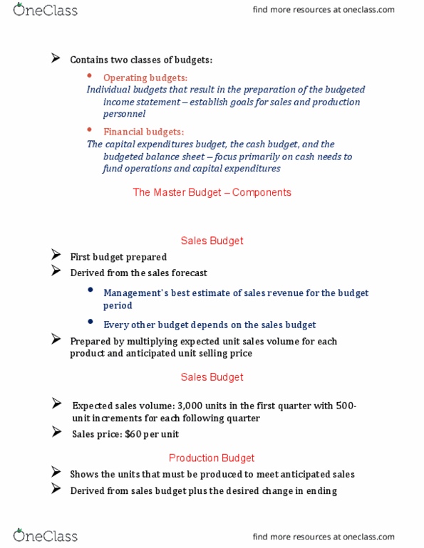 General Business ACC212 Chapter Notes - Chapter 10: Budget, Income Statement thumbnail