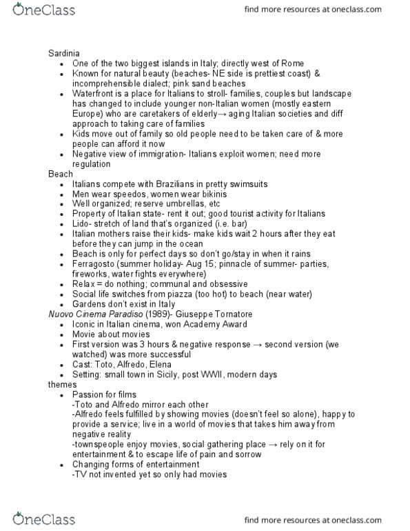 ITAL 20X Lecture Notes - Lecture 14: Cinema Paradiso, Ferragosto, Centrality thumbnail