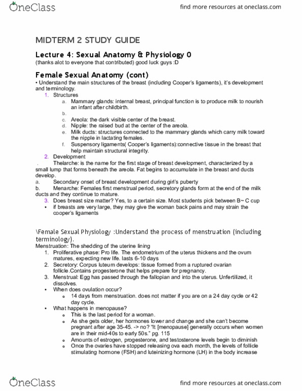HDE 12 Lecture Notes - Lecture 4: Suspensory Ligament, Lactiferous Duct, Corpus Luteum thumbnail