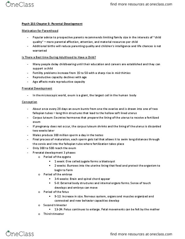 PSYCH211 Chapter Notes - Chapter 3: Corpus Luteum, Umbilical Cord, Blastocyst thumbnail