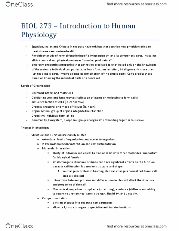 BIOL273 Chapter Notes - Chapter 1: Heart Failure, Tight Junction, Red Blood Cell thumbnail