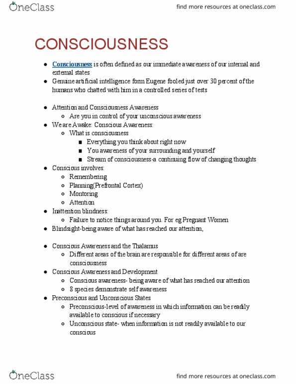 PS101 Lecture Notes - Lecture 5: Preconscious, Attention, Brainstem thumbnail