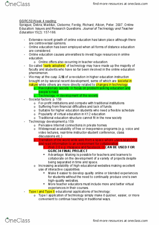 GGRC50H3 Chapter Notes - Chapter week 4: Educational Technology, Web 2.0, Distance Education thumbnail