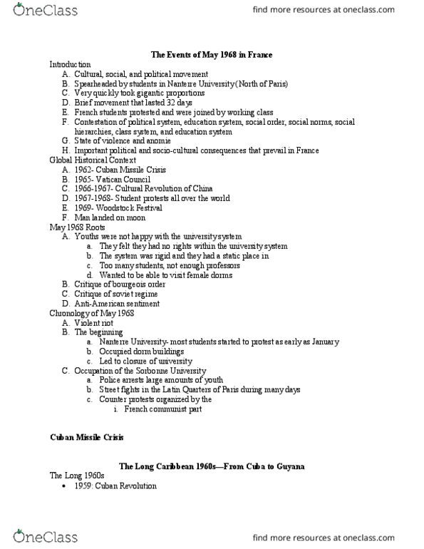 HIS 372 Lecture Notes - Lecture 11: Cuban Missile Crisis, Paris Nanterre University, Andrew Salkey thumbnail