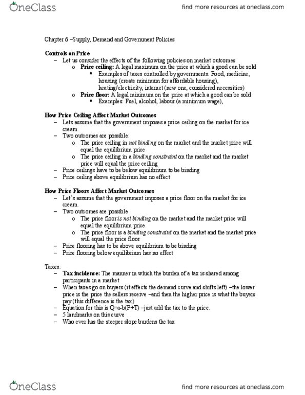 AUECO101 Lecture Notes - Lecture 6: Ice Cream Cone, Price Ceiling, Price Floor thumbnail