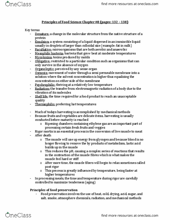 FOOD 2010 Chapter Notes - Chapter 8: Rigor Mortis, Organoleptic, Food Preservation thumbnail